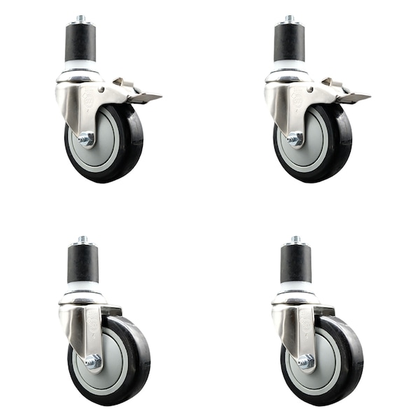 Service Caster 4 Inch 316SS Black Poly Swivel 1-3/4 Inch Expanding Stem Caster Lock Brake, 2PK SS316TTLEX20S414-PPUB-BLK-2-S-2-134 - main